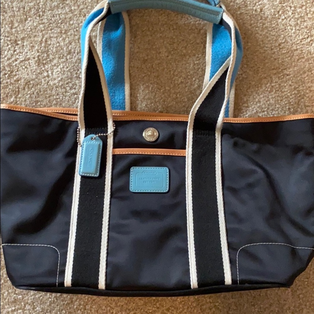 Black and light blue Coach Bag